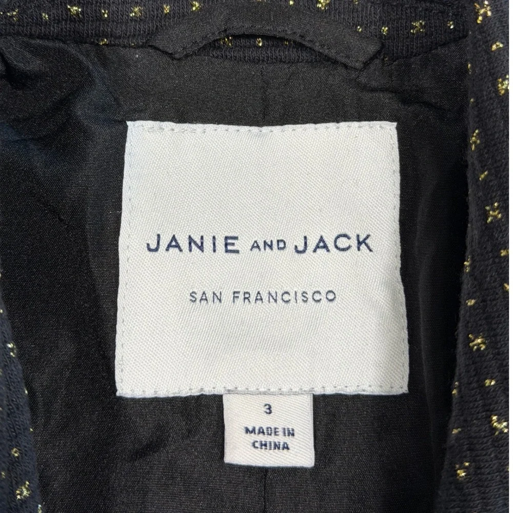 Janie and Jack Girls Black Gold Metallic Dot Peplum Blazer Faux Fur Cuffs Size 3